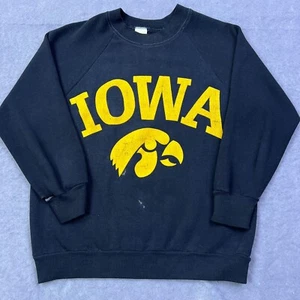 VTG Iowa Hawkeyes Sweatshirt Pullover Youth Kids Small Black Crew USA Made READ - Picture 1 of 14