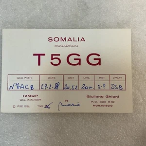 QSL Short Wave Ham Radio Card T5GG Giuliano Groningen Somalia Mogadiscio - Picture 1 of 3