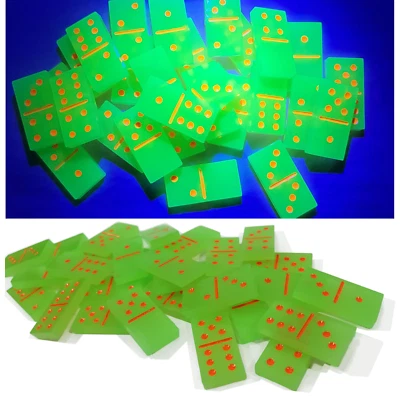 Handmade Glow in The Dark Green with Orange Dots Dominoes Double 6 Set, Gift Toy - Image 1 of 4