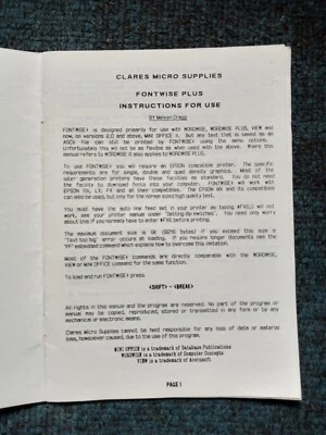 Fontwise+ Manual by Clares for the BBC Micro - Image 1 of 4