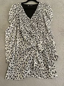Mini abito Zara nero e grigio stampa leopardo taglia Small manica trasparente animale LS - Foto 1 di 8