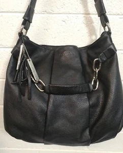 CALVIN KLEIN SOFT BLACK LEATHER SATCHEL SHOULDER BAG HANDBAG W/ Silver Chain - Picture 1 of 12