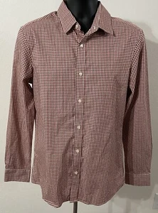 Michal Kors Trim Stretch Mens Size Medium Shirt Harvest Orange Plaid Long Sleeve - Picture 1 of 10