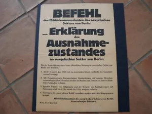 47371 - Plakat / Aushang des sowj. Militärkommandanten in Ost-Berlin von 1953 - Bild 1 von 3