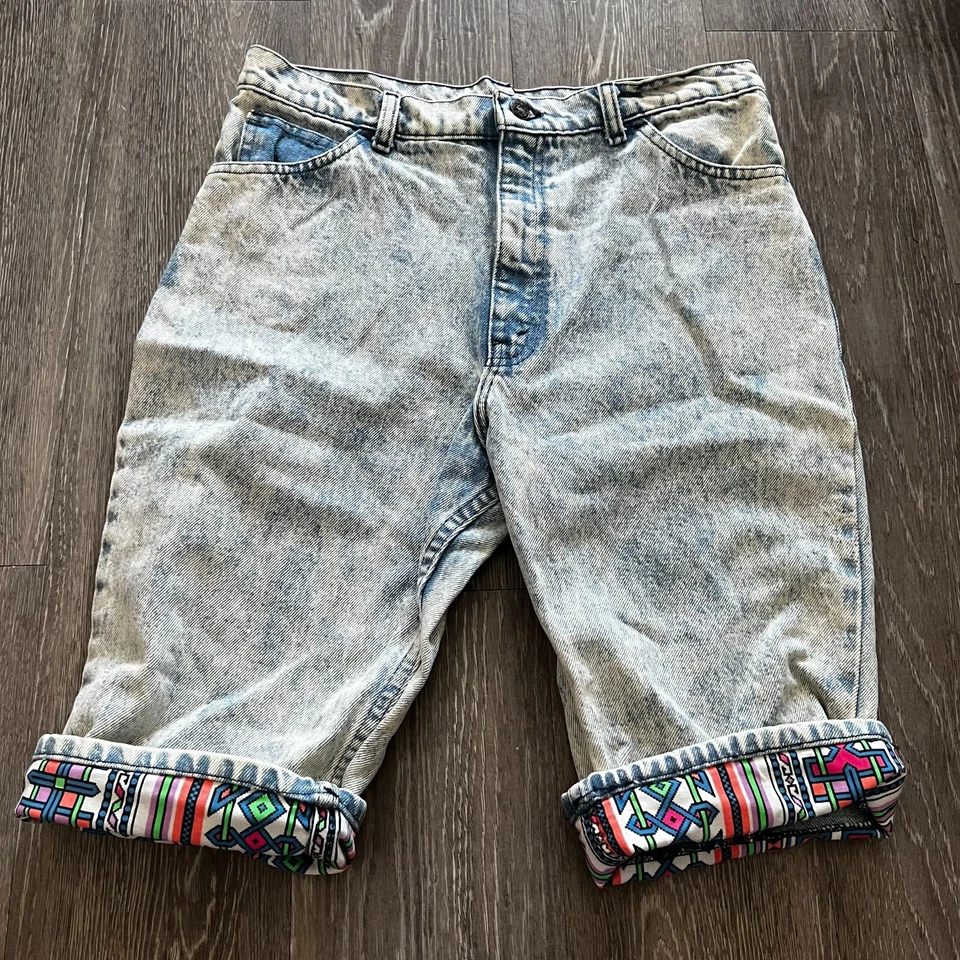 Vintage 90's Womens 14 1/2 Denim Cuffed Jean Shorts 80's Hip Hop - Image 1 of 3