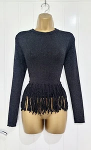 RIVER ISLAND Tasselled pullover jumper Black Sparkle Evening Xmas Size 16 - Picture 1 of 6