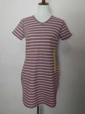 32 Degrees Cool Casual Fleece V-Neck Comfy Dress with Pockets Pink Stripe Small - Image 1 of 4