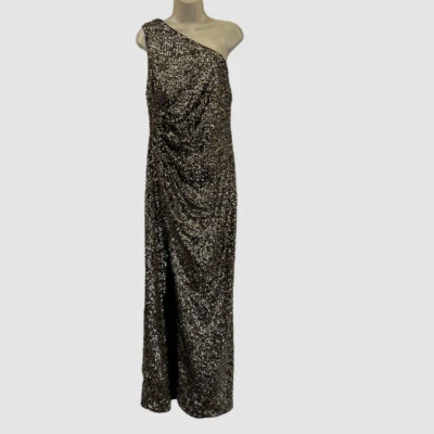 Calvin Klein Women's Gold Sequins One-Shoulder Front-Slit Gown Dress Size 12 - Image 1 of 4