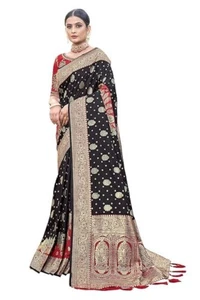 Women's adorable woven pattern Banarasi Silk saree With Unstitched Blouse Piece - Picture 1 of 6