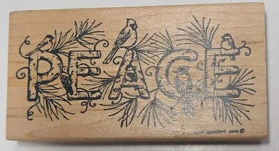 Estampilla de madera Northwoods Rubber Peace Winter Birds Cardinal Blue Jay Chickadee Foto 1 de 4