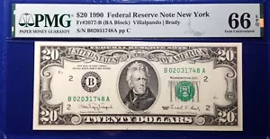1990 $20 Federal Reserve Note Fr-2077-B New York PMG66 Gem EPQ - Picture 1 of 2
