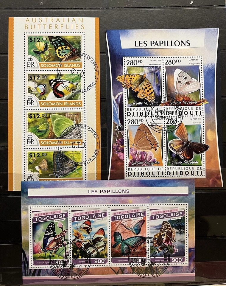 3x  Butterflies / Insects - stamps - Timbres - CTO -  CB4 - Image 1 of 1