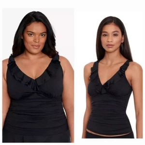 Lauren Ralph Lauren Beach Club solides Rüschen Tankini Oberteil schwarz, 6, 8, 12, 14, 16W - Bild 1 von 7