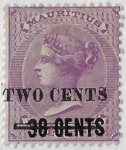 Mauritius 1891 QV sg120/sc187, 2c on 38c on 9d lilac, MM OG, F-VF,CV £ 18 (c876 - Picture 1 of 3