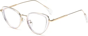 Occhiali anti Luce Blu Clear Lens Montatura a Occhi Di Gatto Metallo Telaio Occh - Foto 1 di 12