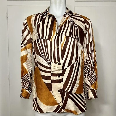 Vintage 60s Alex Coleman Groovy Brown Orange Psychedelic Button Up Shirt - Image 1 of 4