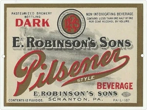 Letrero metálico reproducción etiqueta cerveza E Robinsons's Sons 9"x12" Pilsner PA - Imagen 1 de 3