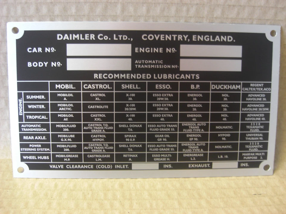 Placa de chassi DAIMLER 250 V8 SEDÃ LIGA REPRO DCP1 - Imagem 1 de 1