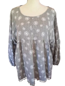 Ivy Jane XL New Pearl Gray Floral Boho Babydoll Top Made Usa - Bild 1 von 7