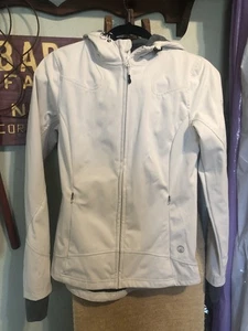 Mondetta Womens White With Gray Lined Hooded Full Zip Rain Jacket Size Small  - Picture 1 of 11