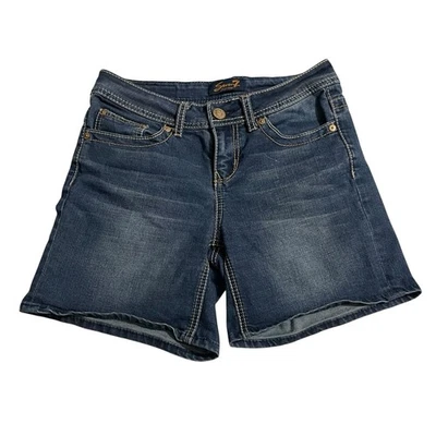 Seven7 Womens Denim Jean Shorts Size 4 Blue Stretch Low Rise Dark Wash Zip Fly - Image 1 of 4