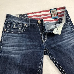 Jean ROOKIES Lennon para hombre 34x33 tiro bajo estrecho bigote oscuro lavado elástico - Imagen 1 de 20