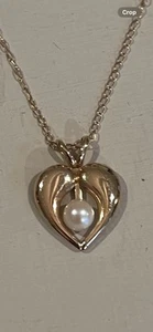 14k Heart Shaped Pendant with Pearl Accent - Picture 1 of 8