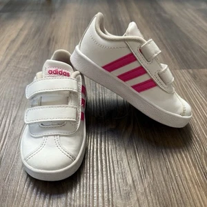 Adidas VL Court 2.0 White Hot Pink Toddler Girl Size 6 - Picture 1 of 8