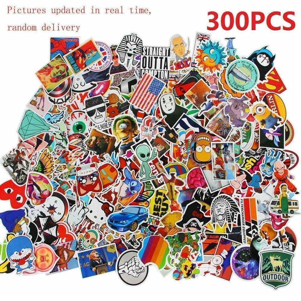 300 Pack Random Cool Brand Logo Sticker Bomb Vinyl Skateboard Luggage Decals Lot - Image 1 of 4