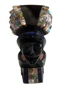 Obsidian Aztec Mayan Abalone inlay Semi Precious Mosaic Stone Sculpture  5.75in - Picture 1 of 6