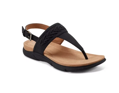 Easy Street Women's Monte Woven T-Strap Faux Leather Flat Sandals - Black 9.5W - Image 1 of 4