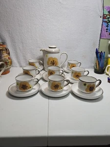 19 Vintage English Denby Minstrel Tea Set Stoneware yellow daisy Rare Mcm - Picture 1 of 22