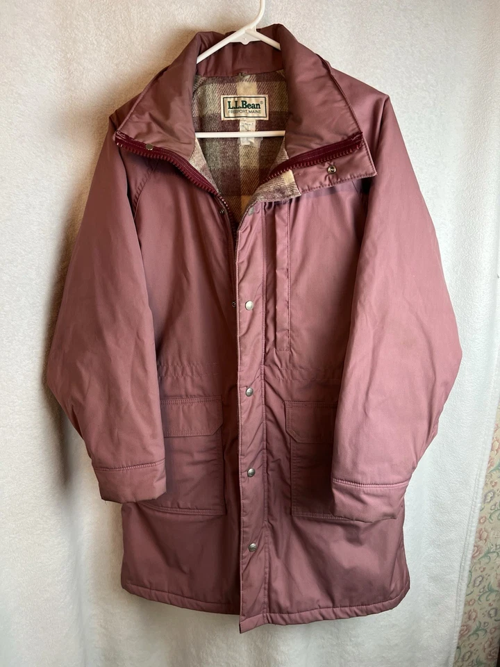 Vintage L.L. Casaco de inverno Bean mistura de lã forro xadrez feminino G grande rosa malva - Imagem 1 de 4
