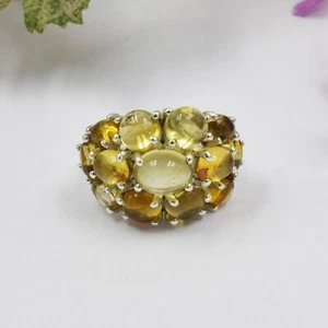 Citrine Gemstone Cluster Ring 925 Sterling Silver Designer Proposal Fine Jewelry - Picture 1 of 6