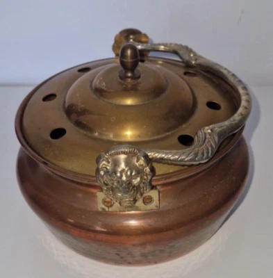 🦁 Brûle-parfum / encensoir vintage – Cuivre & laiton – Décor tête de lion - Photo 1/4