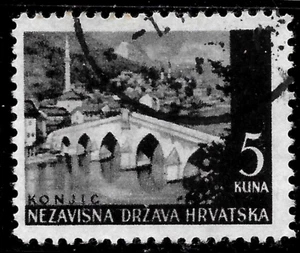 1941 CROATIA N.D.HRVATSKA WWII🔥Mi#55🔥5 kuna Used VF KONJIC Bridge Architecture - Picture 1 of 1