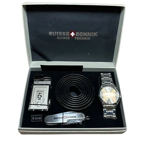 Suisse Technik Silver Watch Bundle Box Pocket Knife Lighter Belt Timepiece Set - Picture 1 of 7