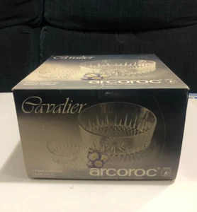 Arcoroc Cavalier 7 PC TEMPERED GLASS Salad Bowl Set Clear Durand Int. NEW IN BOX - Picture 1 of 5