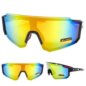 Oversized RETRO SPORTS WRAP AROUND Shield Cycling SUN GLASSES Large Black Frame - Picture 1 of 6