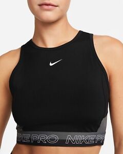 Nike Pro Dri-FIT Women's Cropped Training Tank Top DX0061-010 Black Size: Medium
