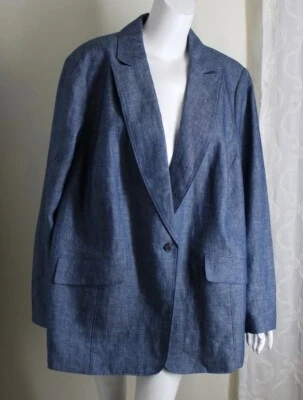 New Talbots Sz 22W 2X Denim Jean 100% Linen Blazer Jacket - Image 1 of 4