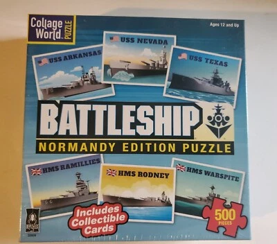 Battleship Normandy Edition Jigsaw Puzzle Collage World 500 Pieces W/ Cards - Image 1 of 4