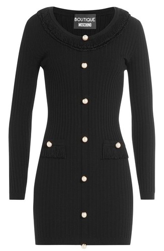 MOSCHINO Abito in maglia a costine nero con perle elasticizzato taglia 6 o 40 italiano