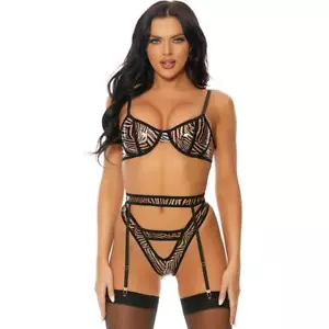 Juego de sujetador de vinilo transparente con estampado de cebra con aros liguero tanga abierta 771626 mediano - Imagen 1 de 4