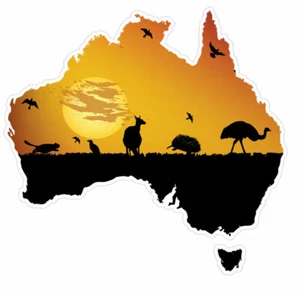 Australian Flag Map Sticker Decal with Kangaroo , emu , Australian animals motor - Picture 1 of 1