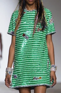 ASHISH Green White Sequin Crystal Embellished Gingham Check Dress S M - Picture 1 of 6