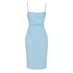 House Of CB Corset Glam Chic Bodycon Midi Drape Blue Square Neck Dress XS - Picture 1 of 9