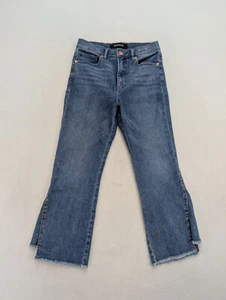 Express Cropped Flare Jeans Women's Size 6 Medium Wash Raw Hem Studs - Picture 1 of 15