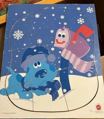 Vintage 1999 Blue’s Clues Blue With Mailbox In Snow Wooden Puzzle Mattel  #42556 - Image 1 of 4