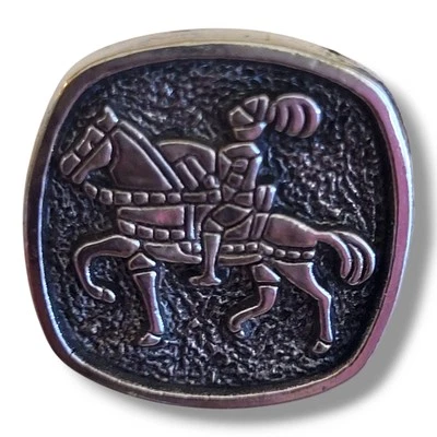 Set Of 2 Silver Square Plastic Buttons Horse Mounted Knight, Sizes 1/2" & 3/4" - Image 1 of 4